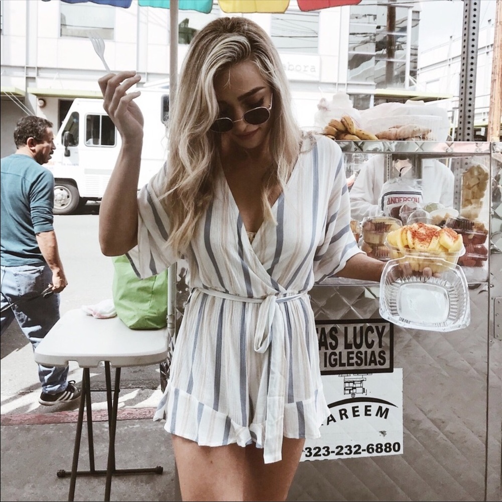 Rue21 pastel striped front tie romper